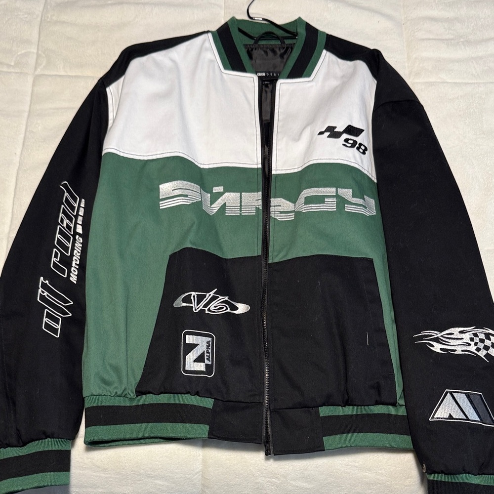 Men's Black and Green Racing Jacket